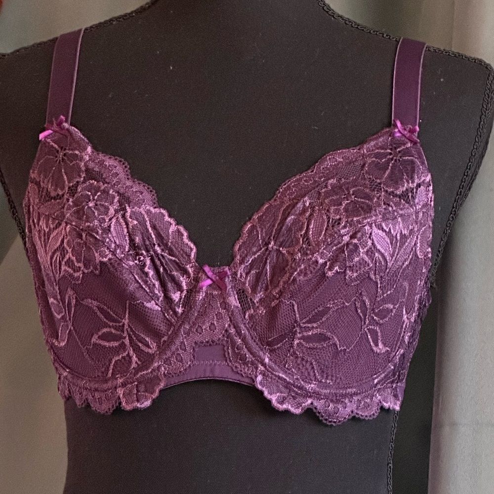 DELIMIRA WOMEN'S Plus Size Bras Full Coverage Lace Underwire Unlined Bra plum
